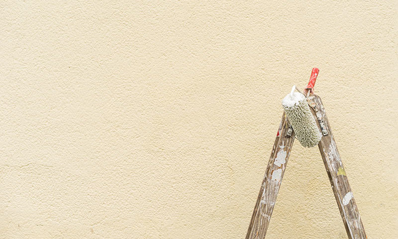Hauswand mit Leiter und Farbroller