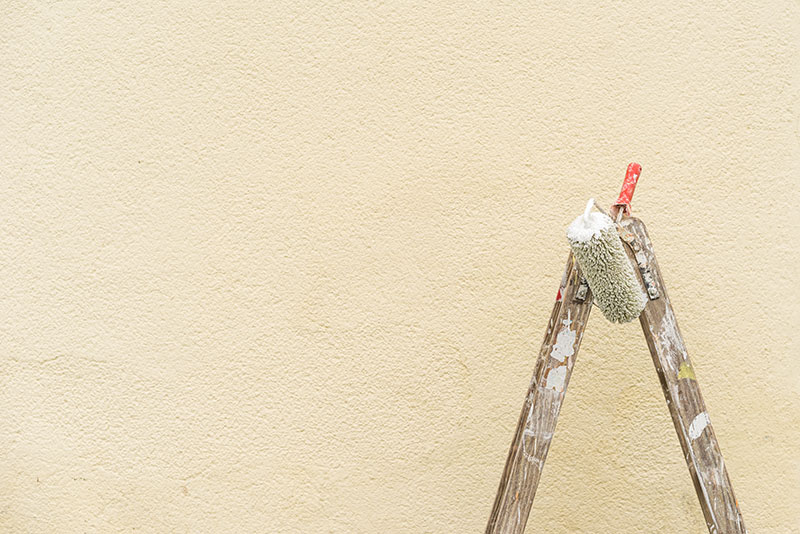 Hauswand mit Leiter und Farbroller